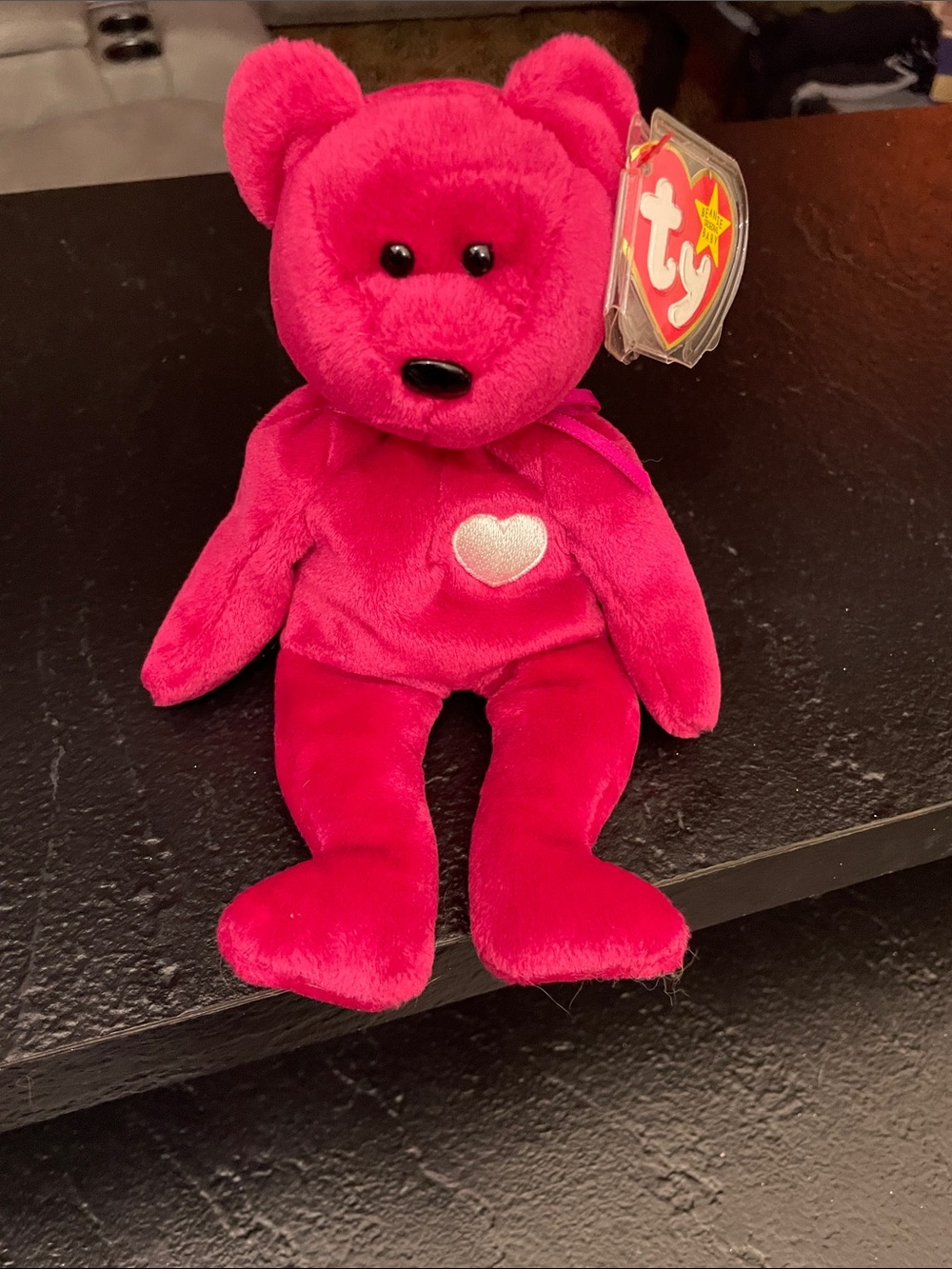 1998 Ty Valentina Beanie Baby Heart Bear Plush 1999-Tush Tag, 1998- Swing Tag